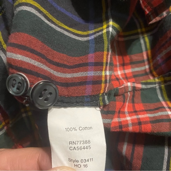 J Crew Red Green Plaid Cotton Perfect Fit Button Up - Picture 5 of 5